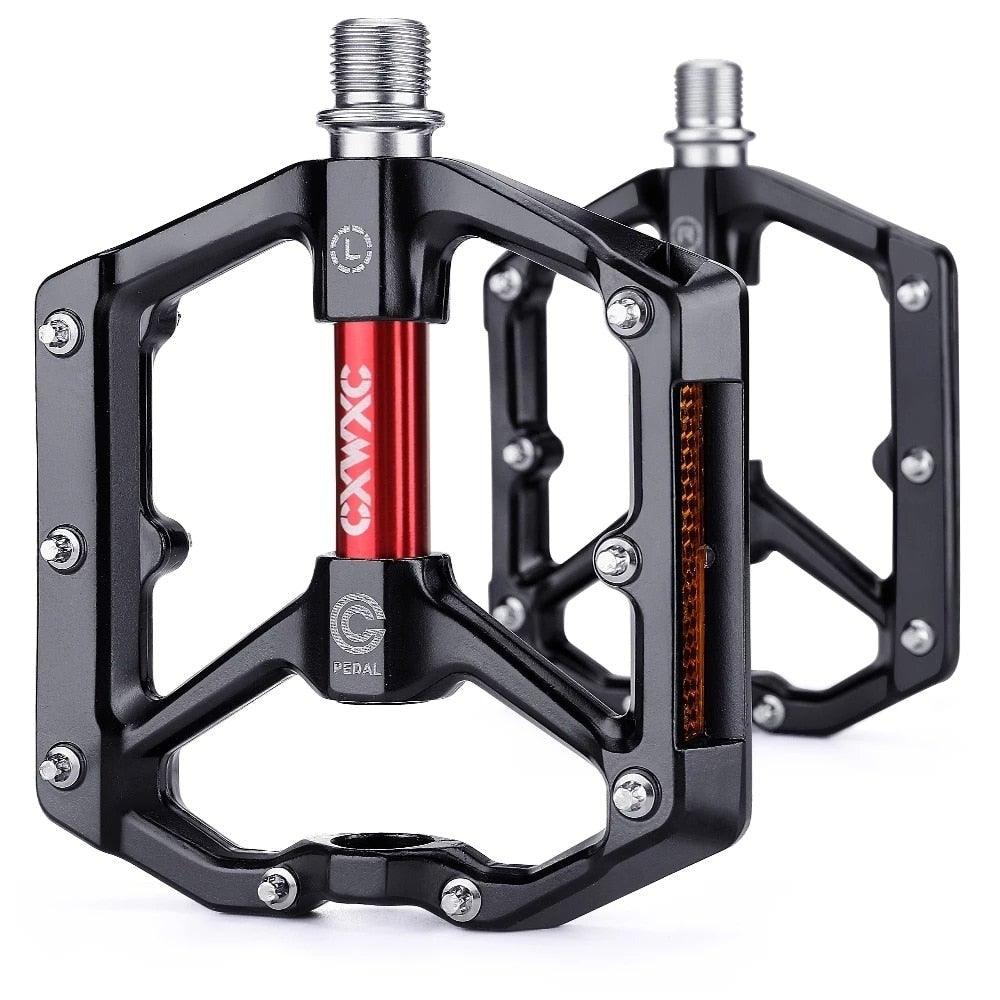 Stevvex aluminum alloy mountain bike flat pedals with 4-bearing system