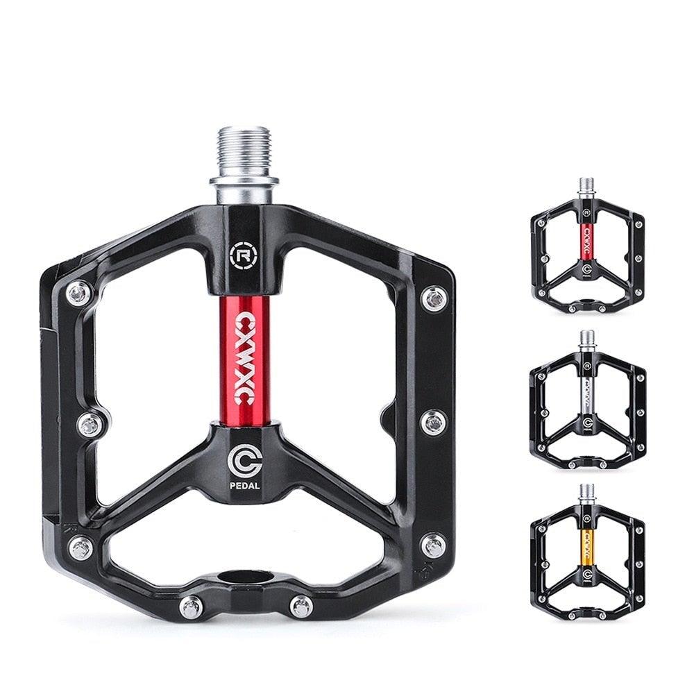 Stevvex ultra-light wide platform bicycle pedals with sealed bearings on a mountain bike