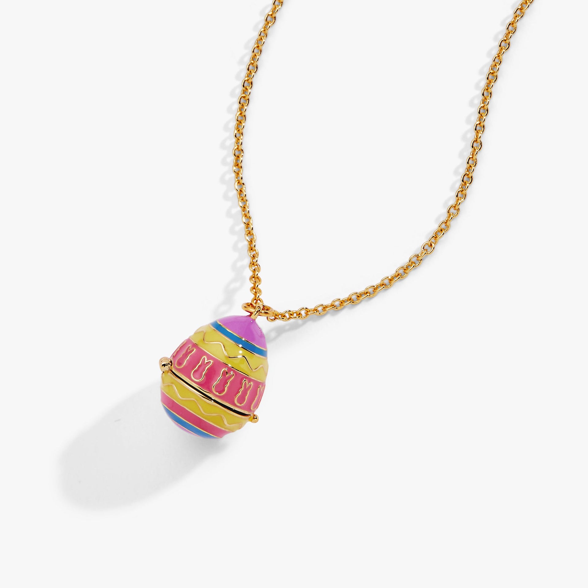 Enamel Easter Egg Pendant Necklace with Peeps Bunny Surprise