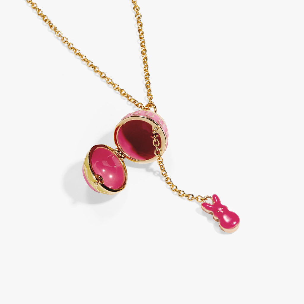 Enamel Easter Egg Pendant Necklace with Peeps Bunny Surprise