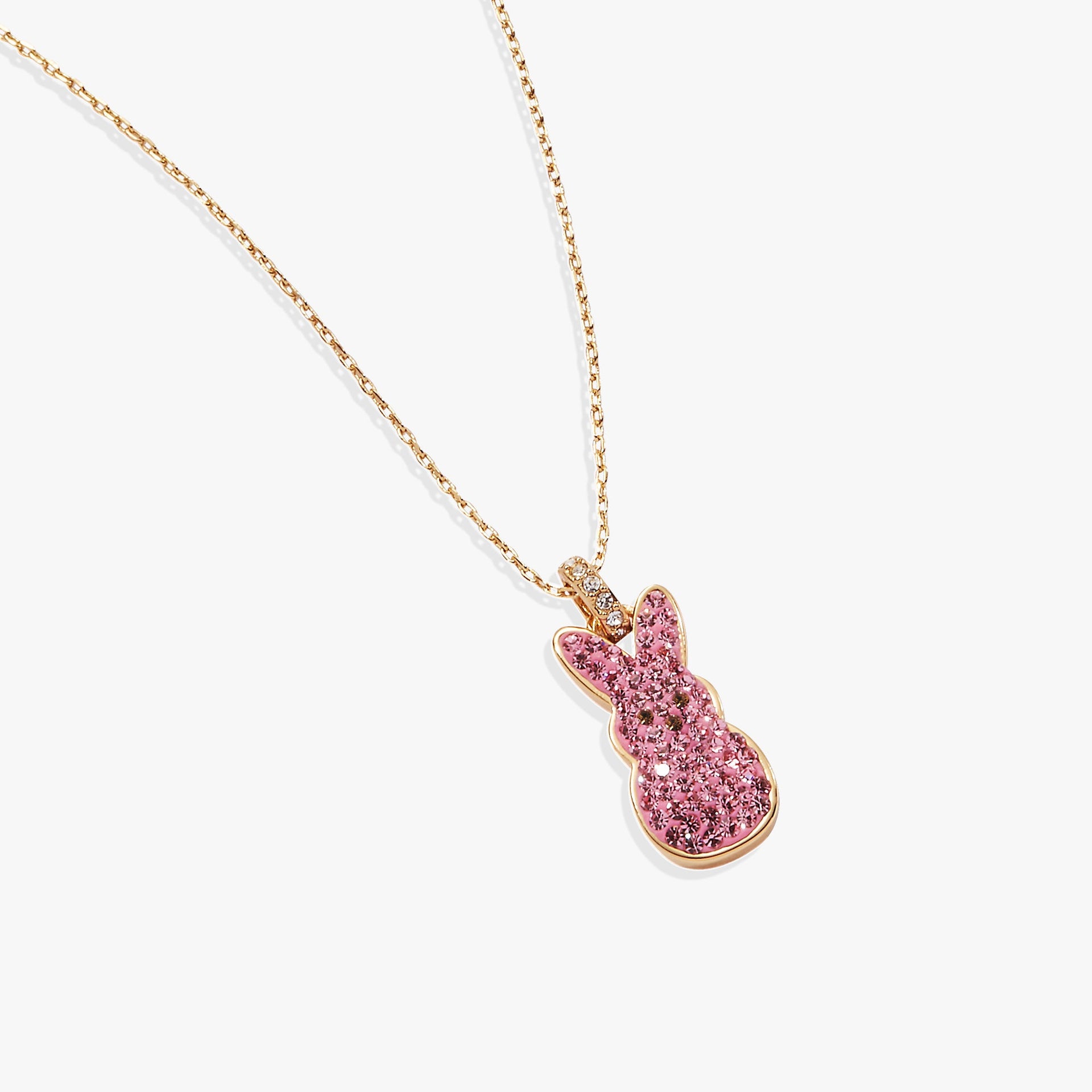 Pink pavé crystal PEEPS bunny charm pendant on an adjustable chain.