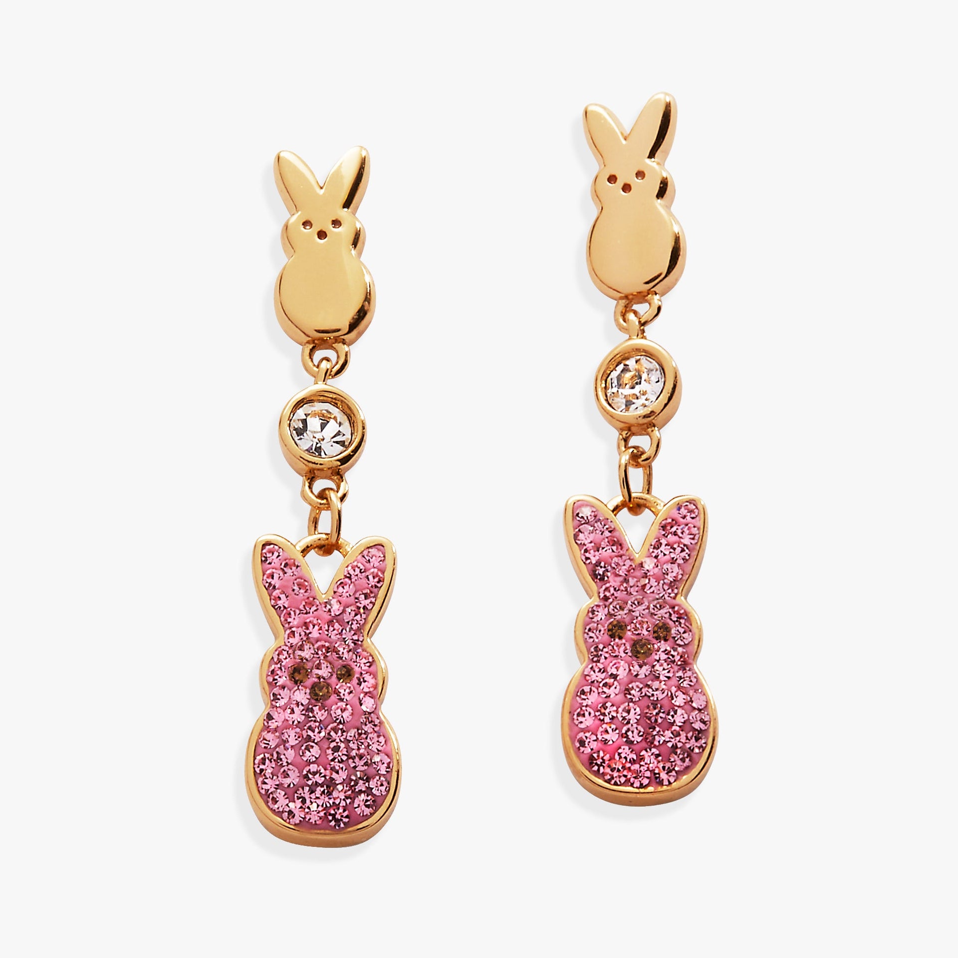 PEEPS® Statement Earrings with Pavé Crystals in Gold and Pink