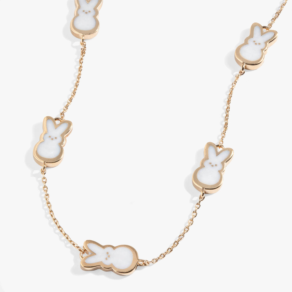 Pearlized PEEPS bunny charms on an adjustable gold-tone chain necklace