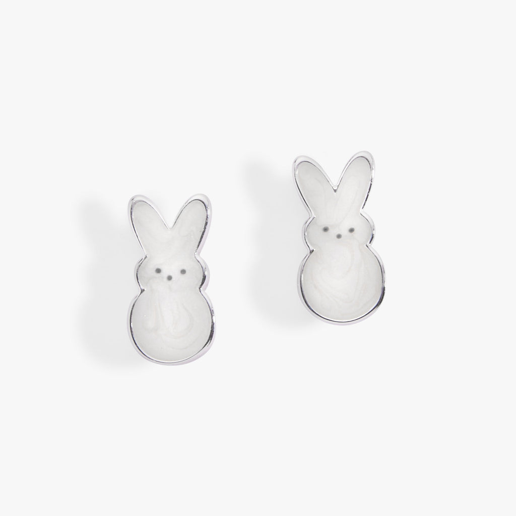 PEEPS® White Pearlized Bunny Stud Earrings with Enamel Finish