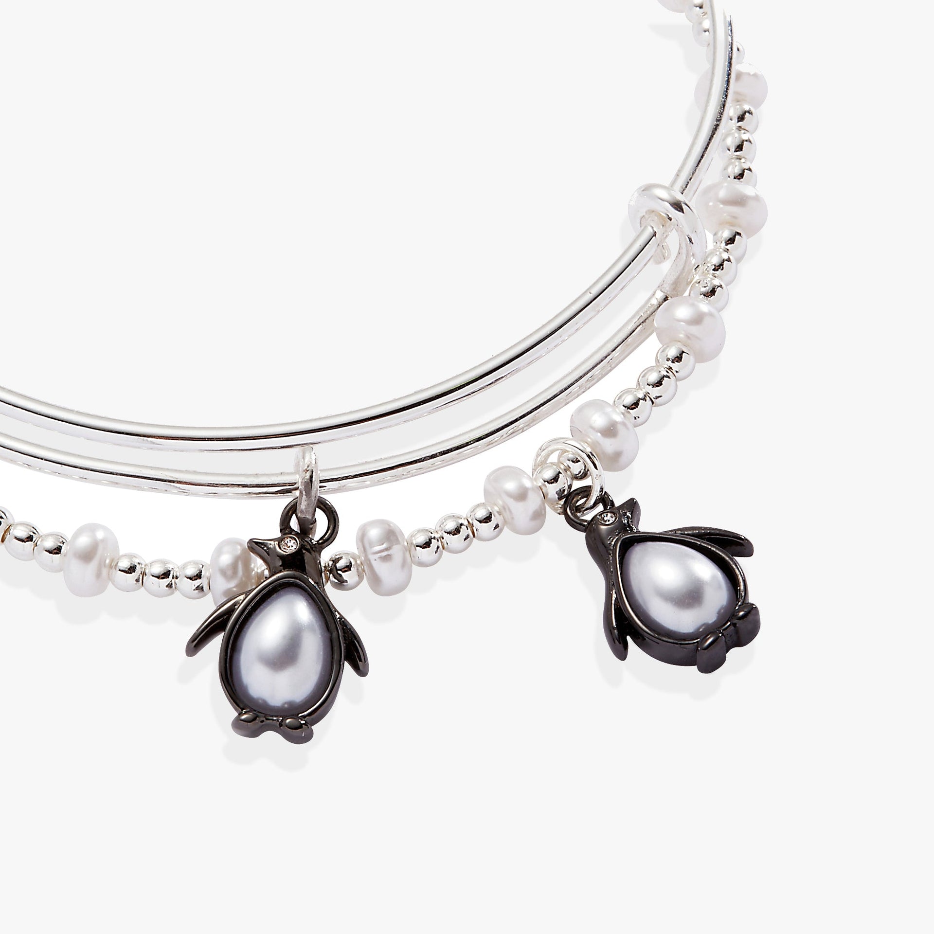 Penguin Charm Bangle Set of 2 with Pearl and Crystal