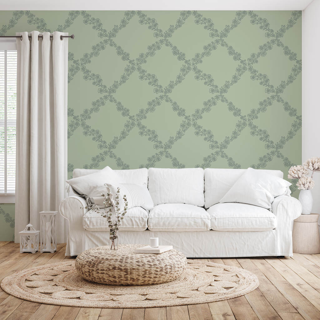 Pepper Floral Wallpaper in Blue, White and Beige - Traditional
