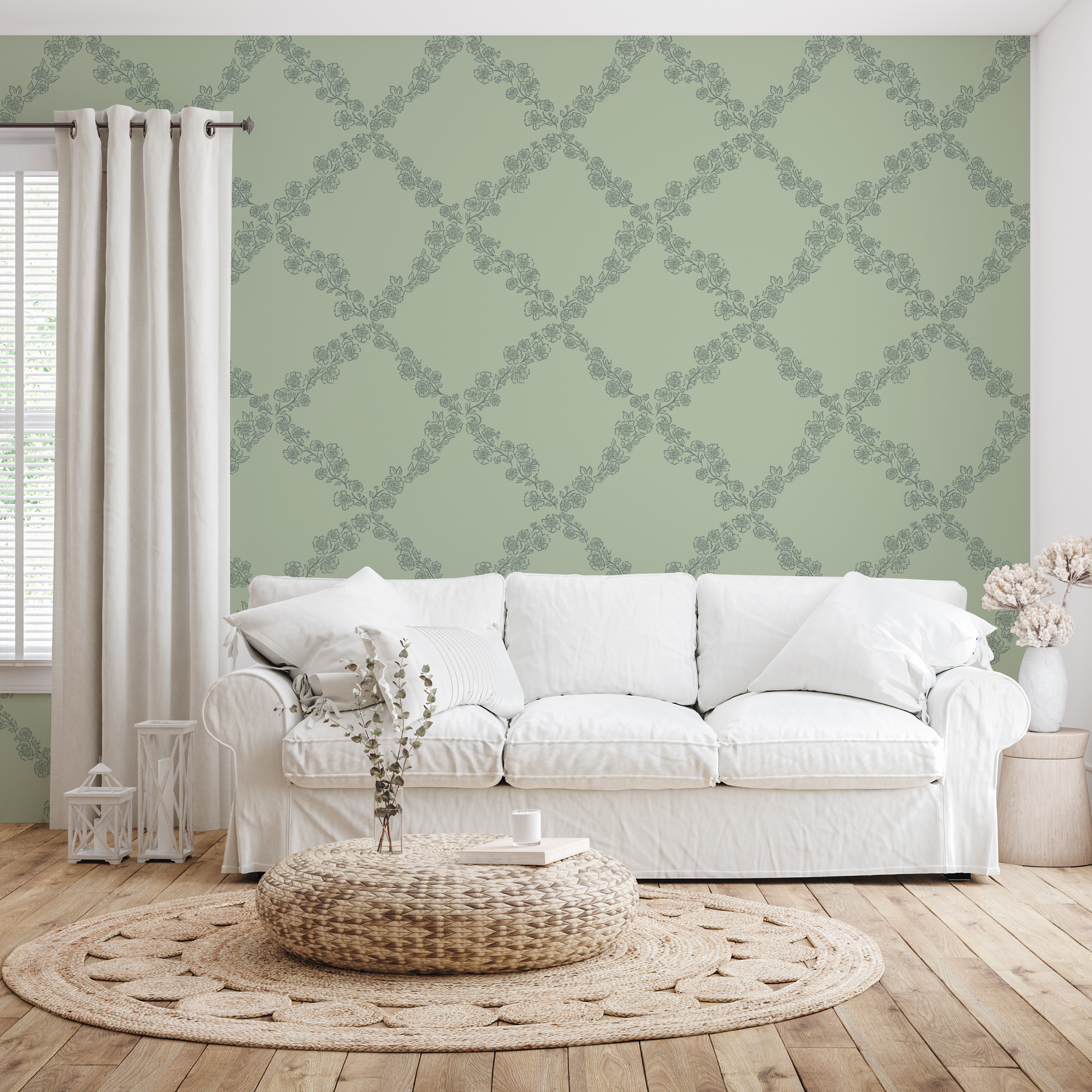 Pepper Floral Wallpaper in Blue, White and Beige - Traditional