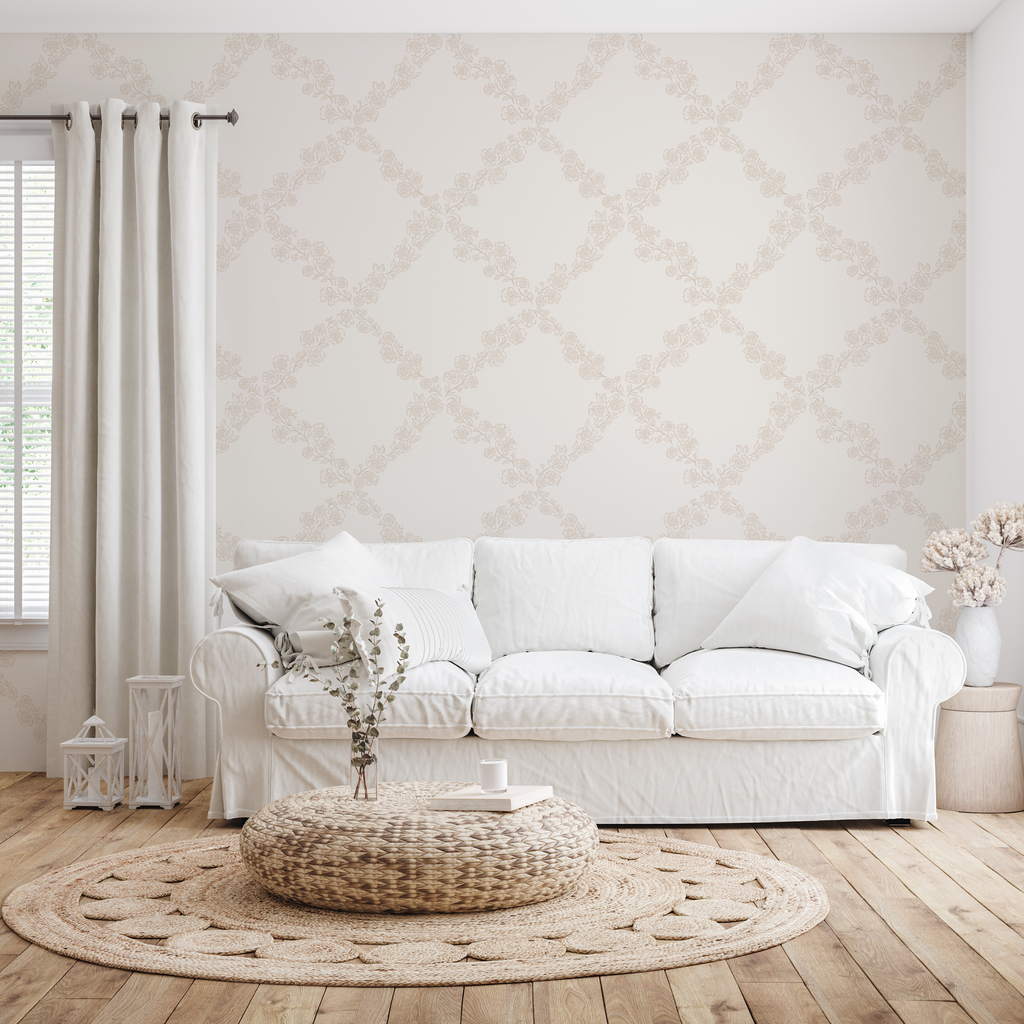 Pepper Floral Wallpaper in Blue, White and Beige - Traditional