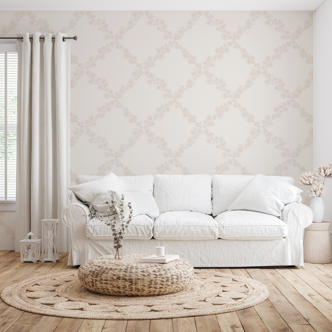 Pepper Floral Wallpaper in Blue, White and Beige - Traditional