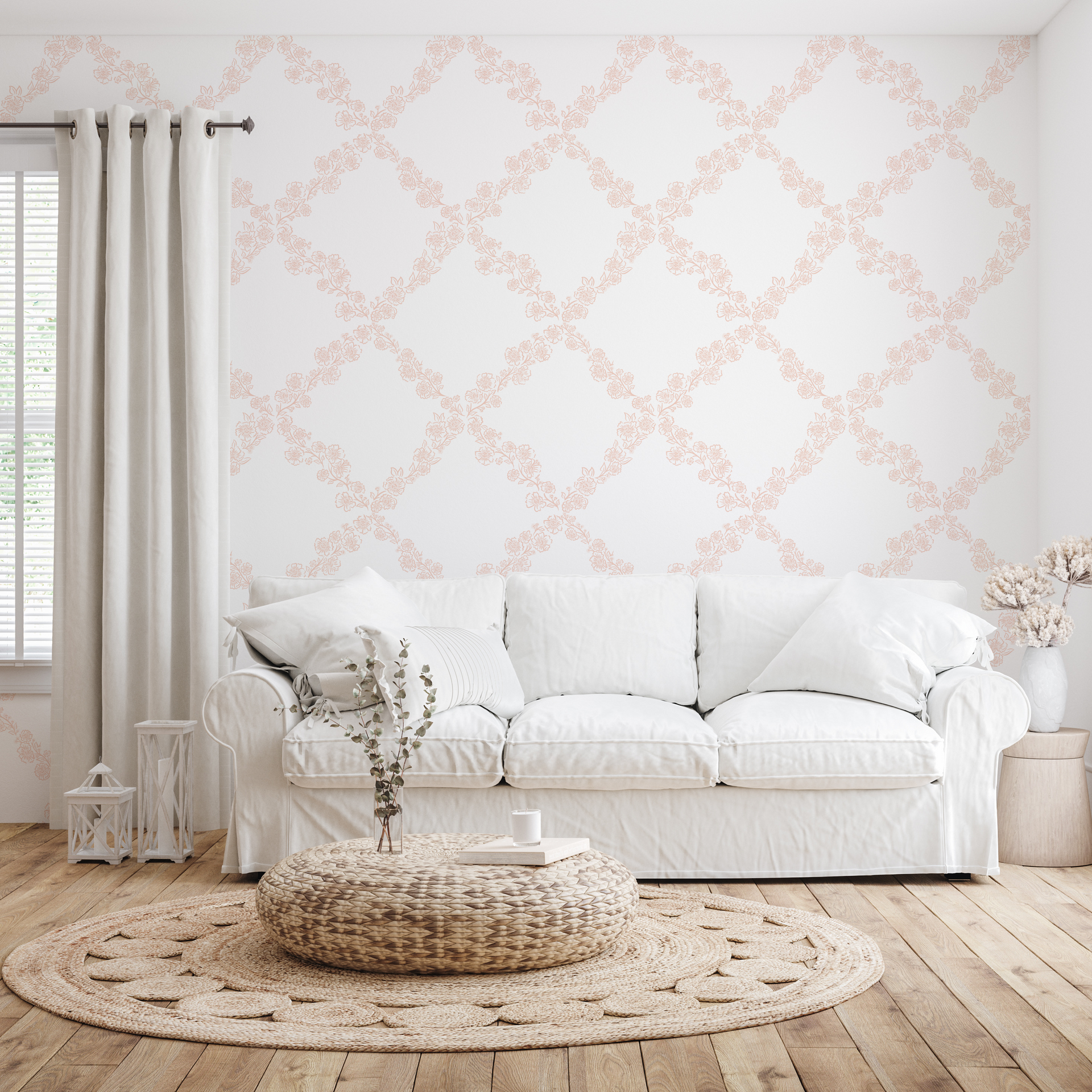 Pepper Floral Wallpaper in Blue, White and Beige - Traditional