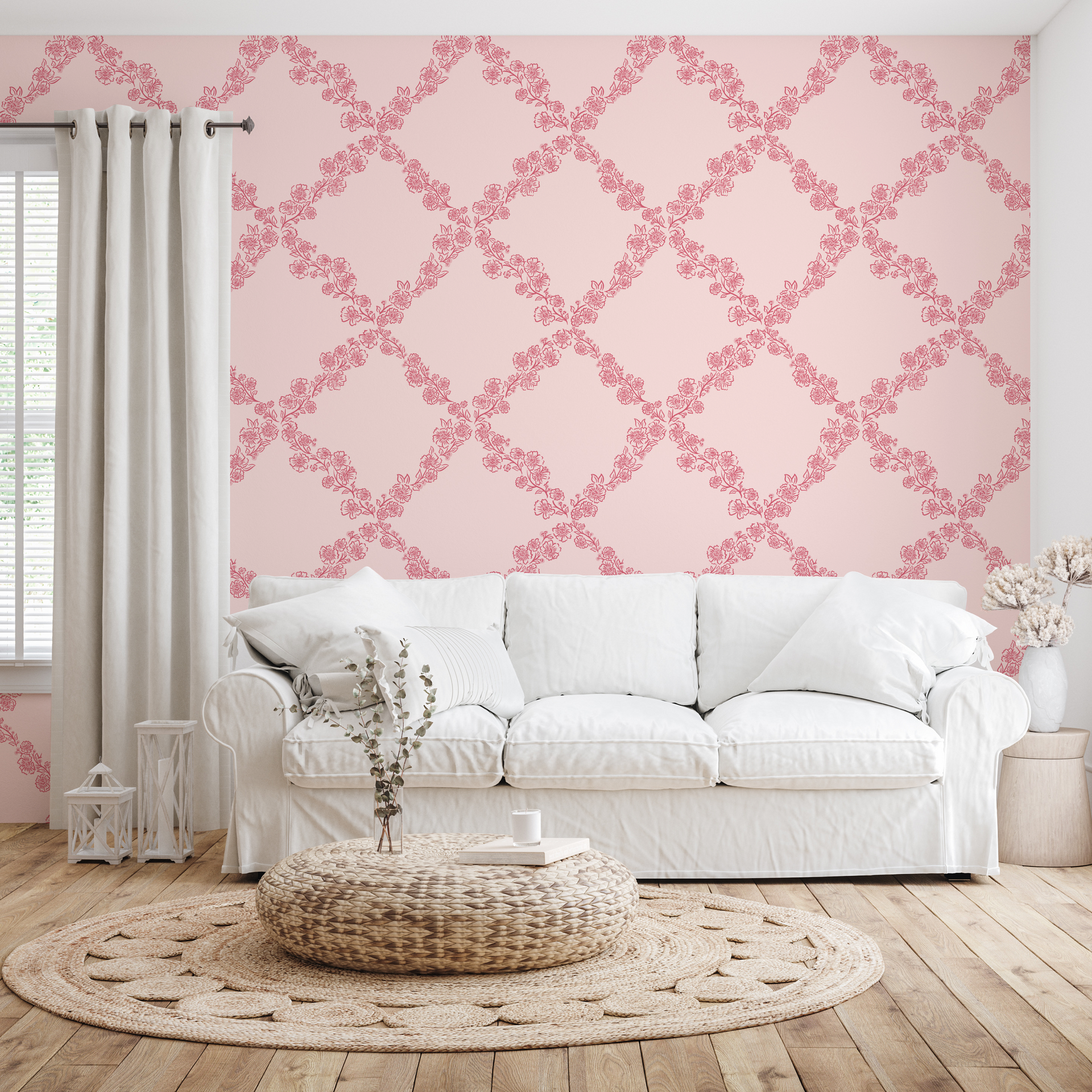 Pepper Floral Wallpaper in Blue, White and Beige - Traditional