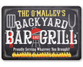Personalized - Backyard Bar and Grill (Chalkboard Look) - Metal Sign