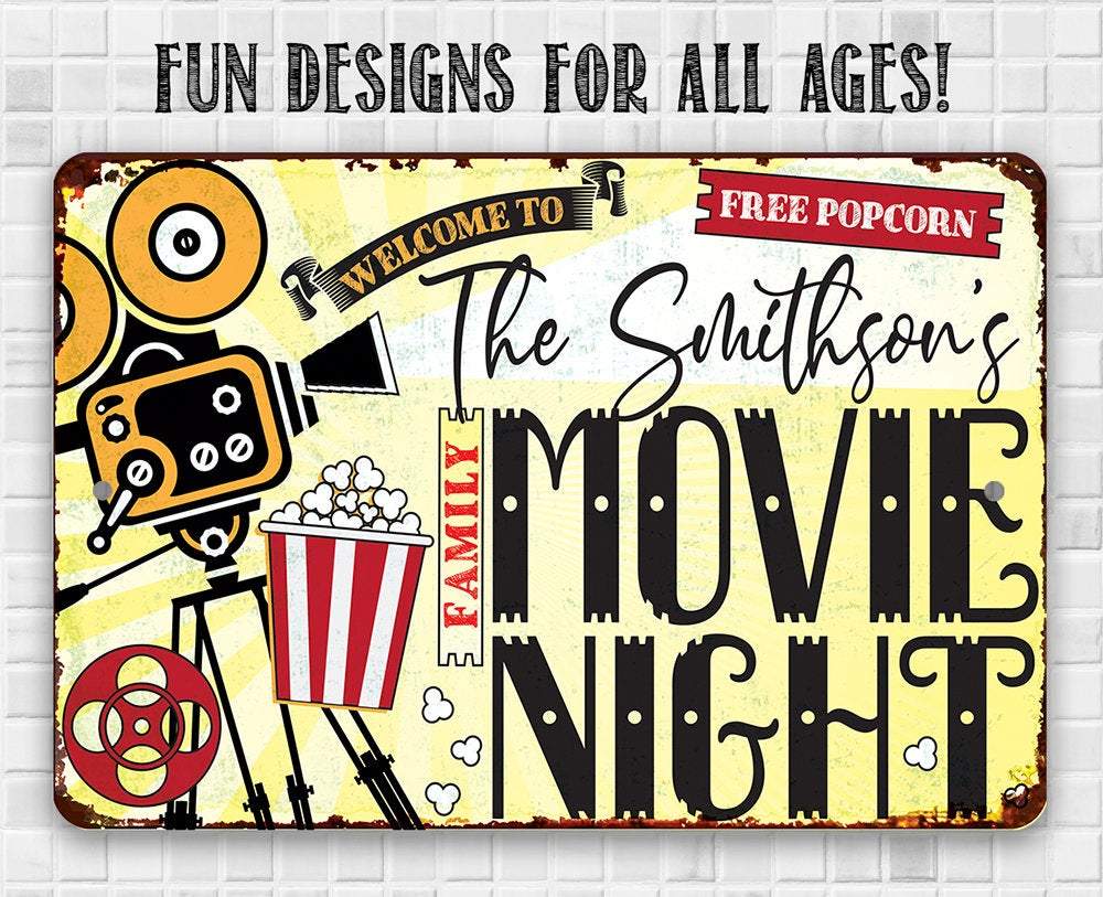 Personalized - Family Movie Night - Metal Sign