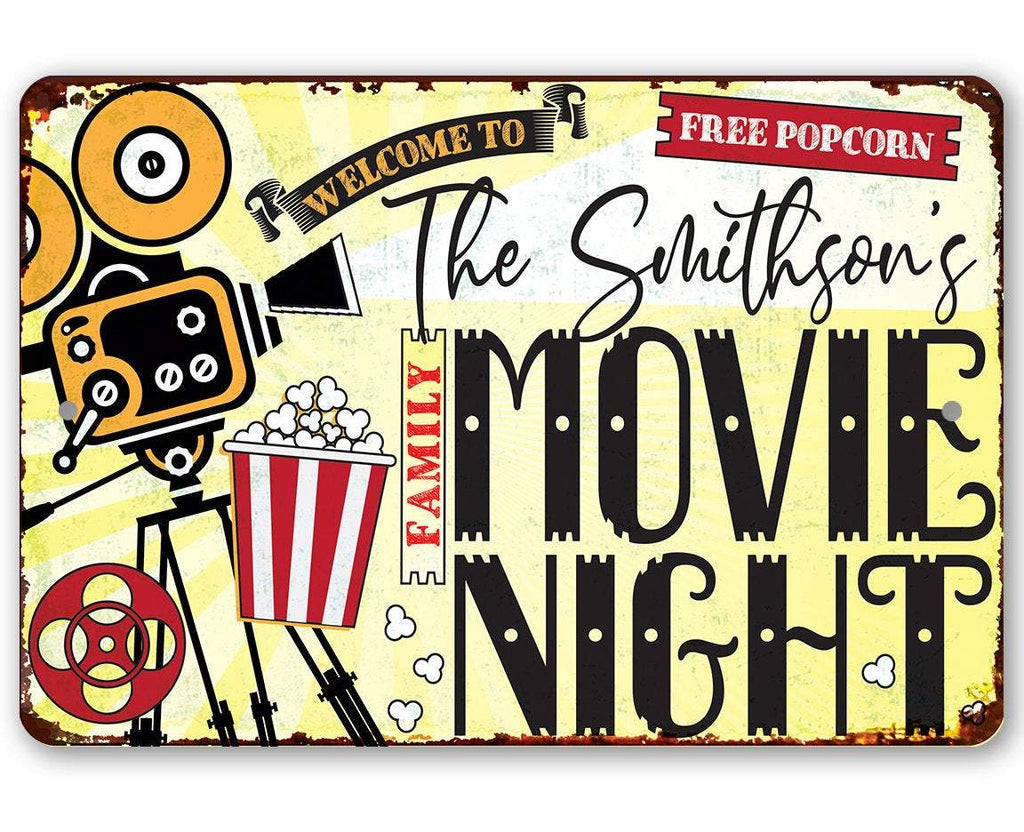 Personalized - Family Movie Night - Metal Sign