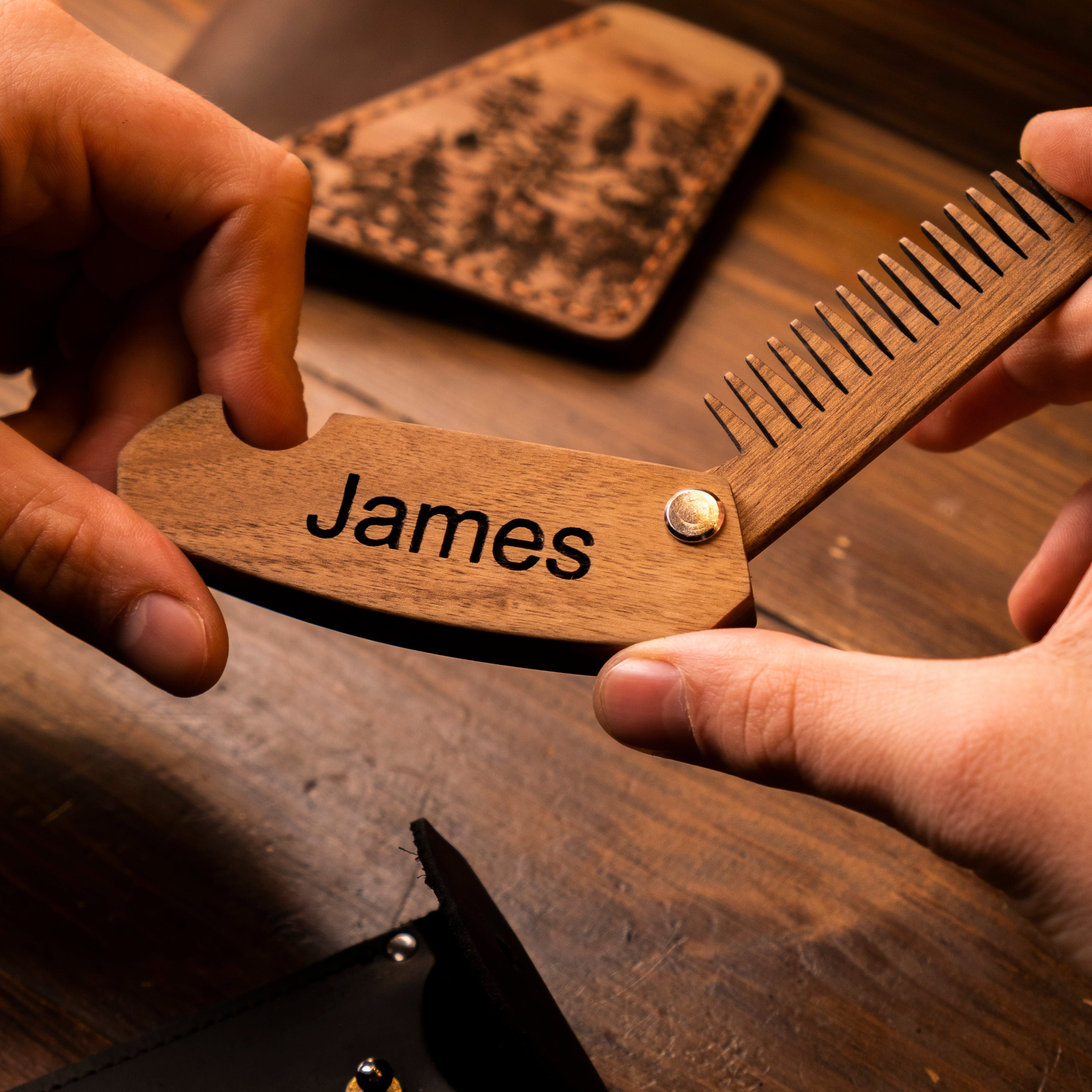 Premium Wooden Beard Comb - Walnut Grooming Tool for Men