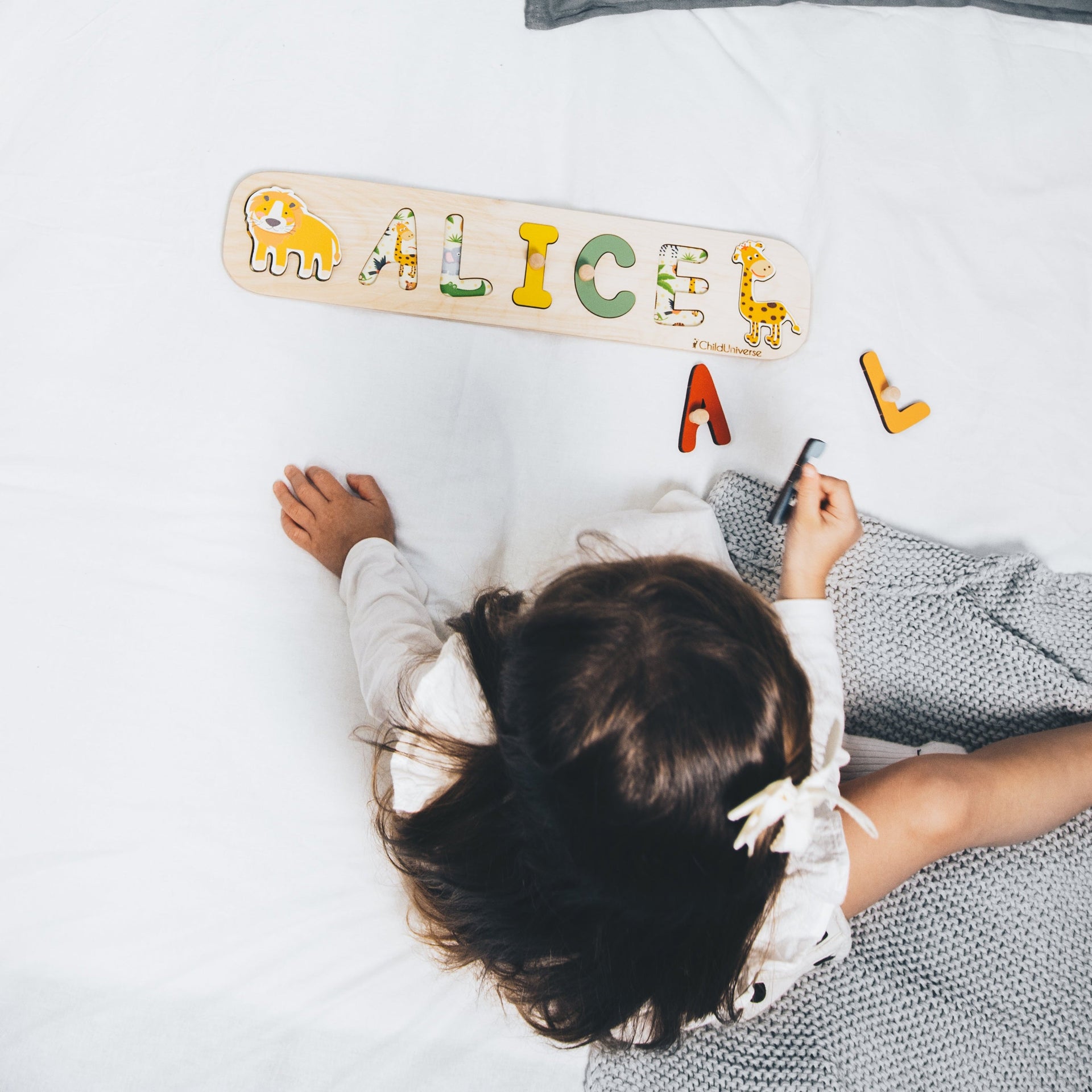 Personalized Safari Name Puzzle Wooden Montessori Learning Toy
