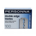 100-pack of Personna double edge stainless steel razor blades in blue and white professional dispenser box.