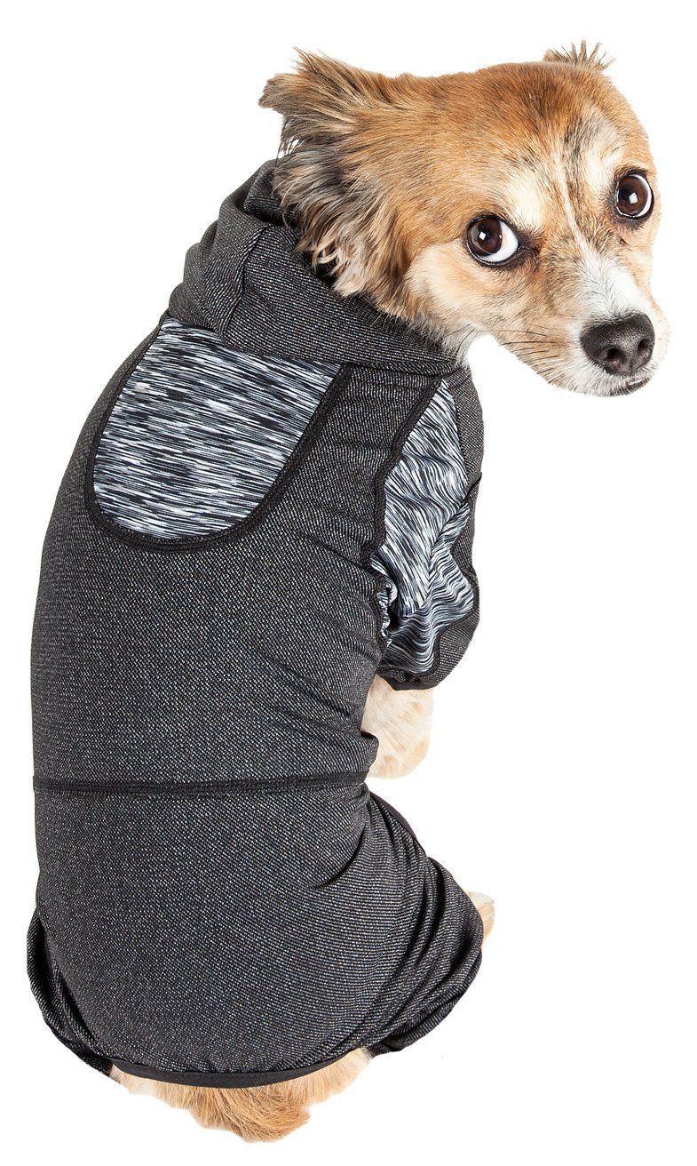 Pet Life ® Active 'Pawsterity' Mediumweight 4-Way-Stretch Yoga Fitness Dog Tracksuit Hoodie
