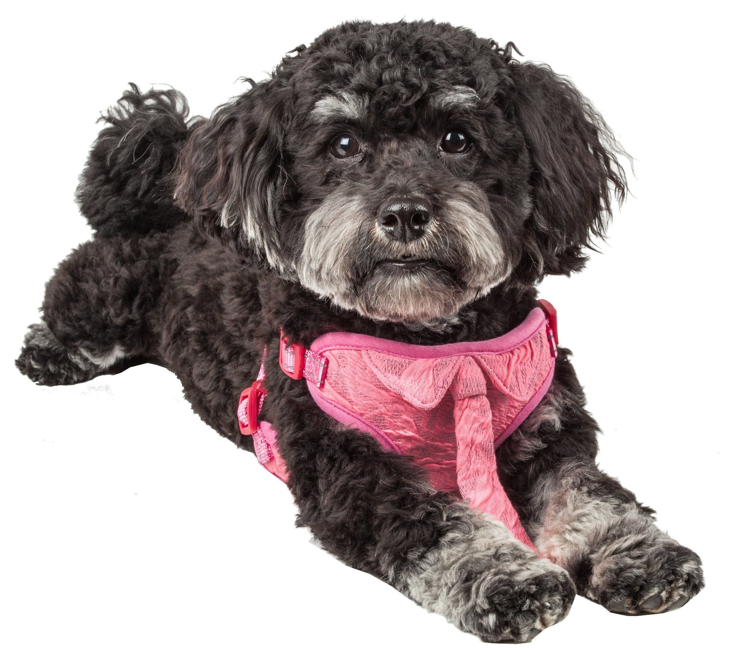 Pet Life ®  'Chichi Shaggy' Mesh Reversed Adjustable Fashion Dog Harness W/ Shaggy Neck Tie