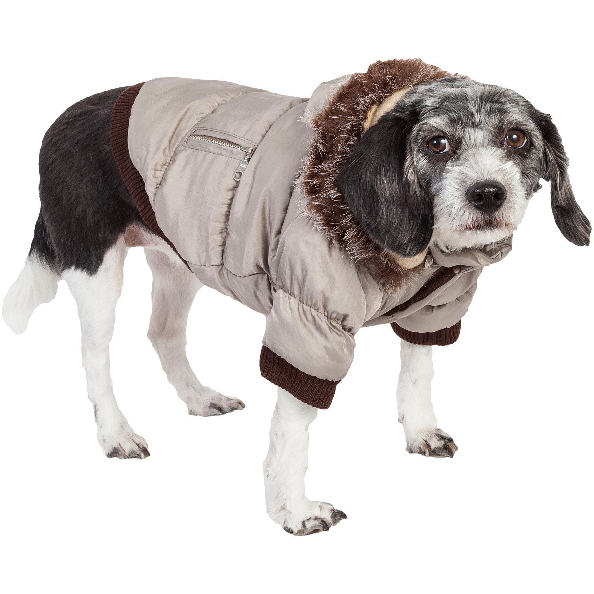 Pet Life ® Classic Metallic Fashion 3M Insulated Dog Coat Parka  w/ Removable Hood