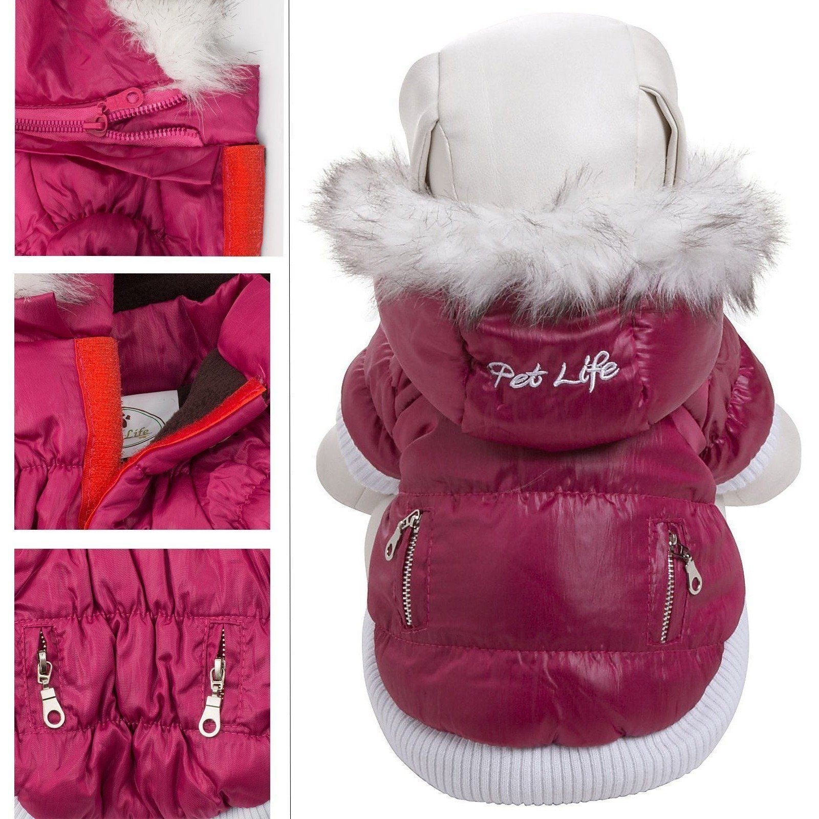 Pet Life ® Classic Metallic Fashion 3M Insulated Dog Coat Parka  w/ Removable Hood