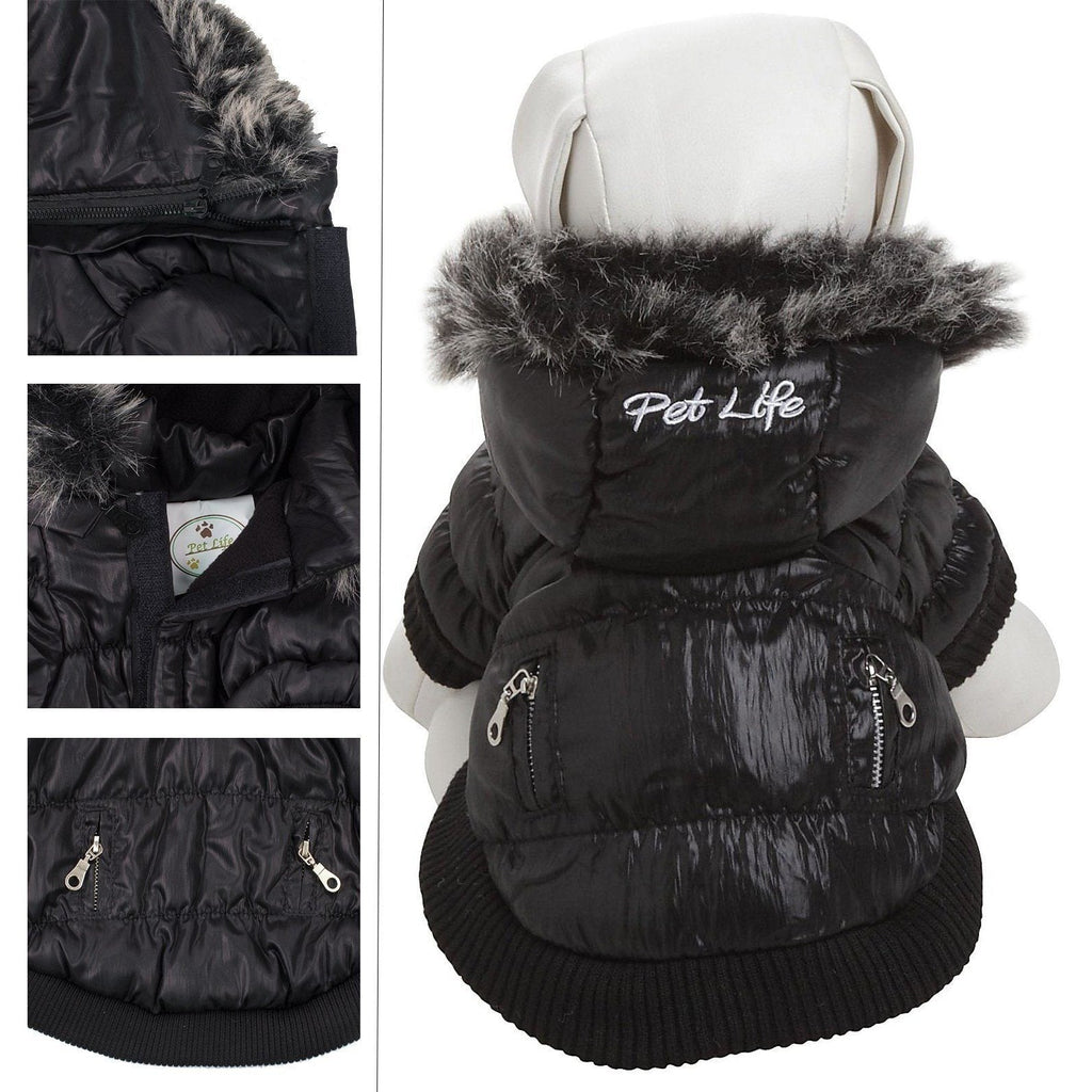 Pet Life ® Classic Metallic Fashion 3M Insulated Dog Coat Parka  w/ Removable Hood