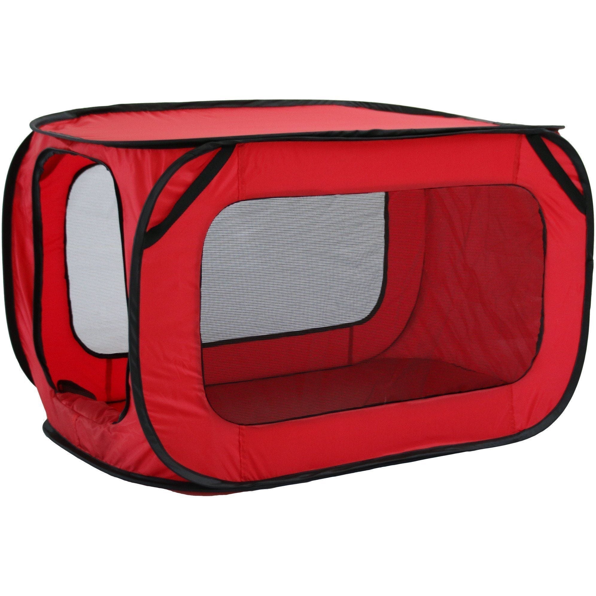 Pet Life ® 'Elongated Camping' Rectangular Mesh Wire-Folding Collapsible Travel Lightweight Pet Dog Crate Tent w/ Built-in Bottle Holder