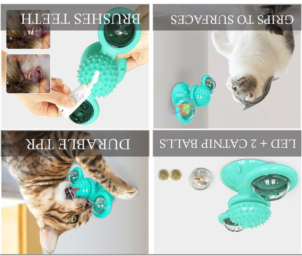 Windmill Rotating Suction Cup Cat Toy with Catnip & LED Light