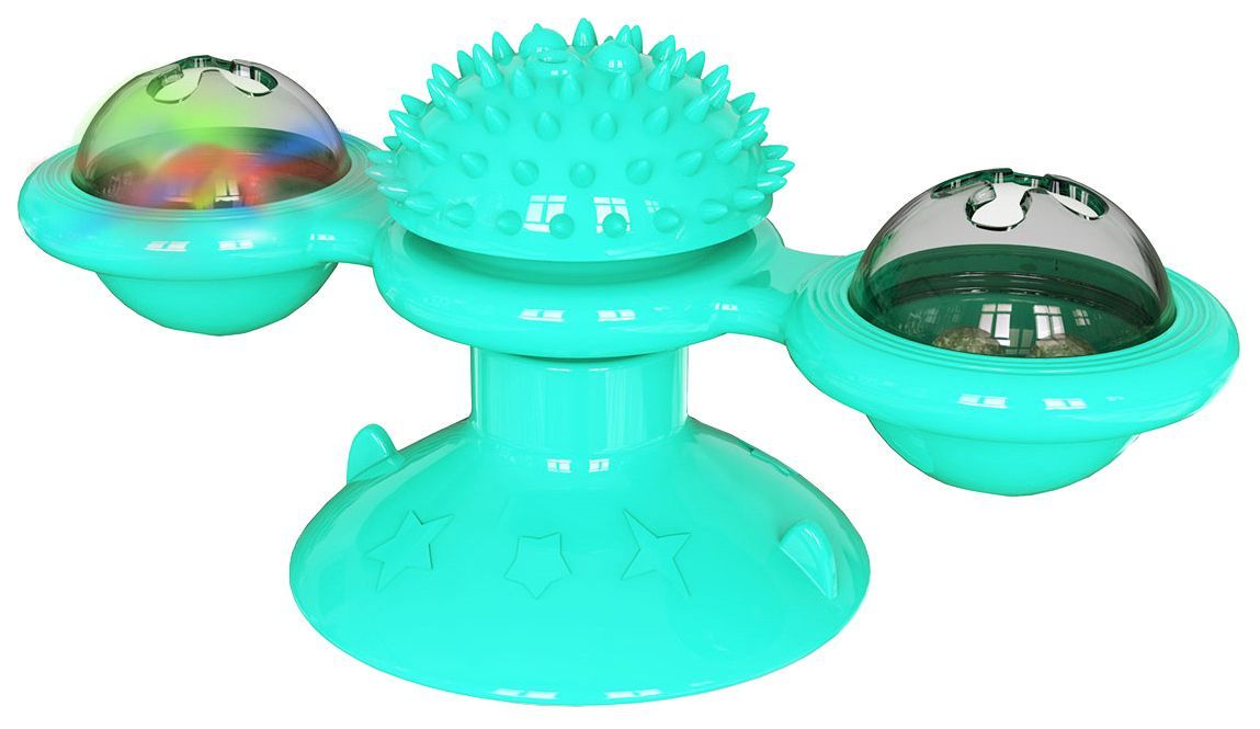 Windmill Rotating Suction Cup Cat Toy with Catnip & LED Light