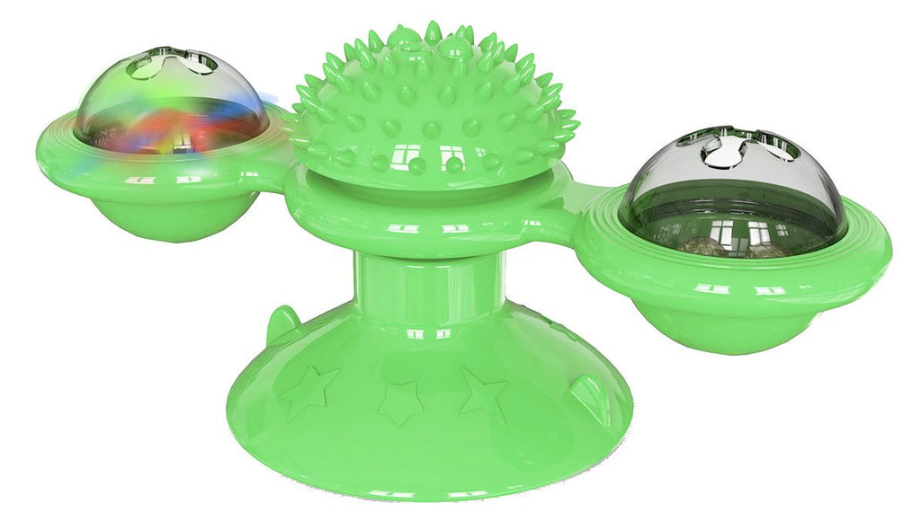 Windmill Rotating Suction Cup Cat Toy with Catnip & LED Light