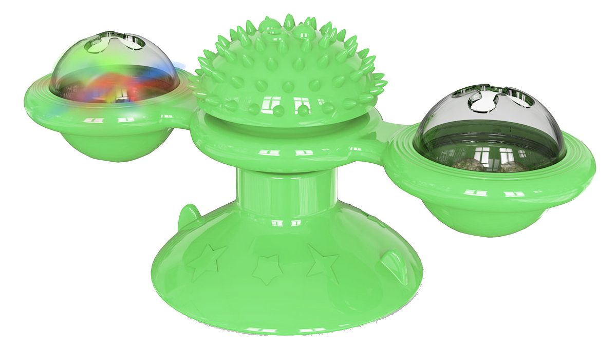 Windmill Rotating Suction Cup Cat Toy with Catnip & LED Light