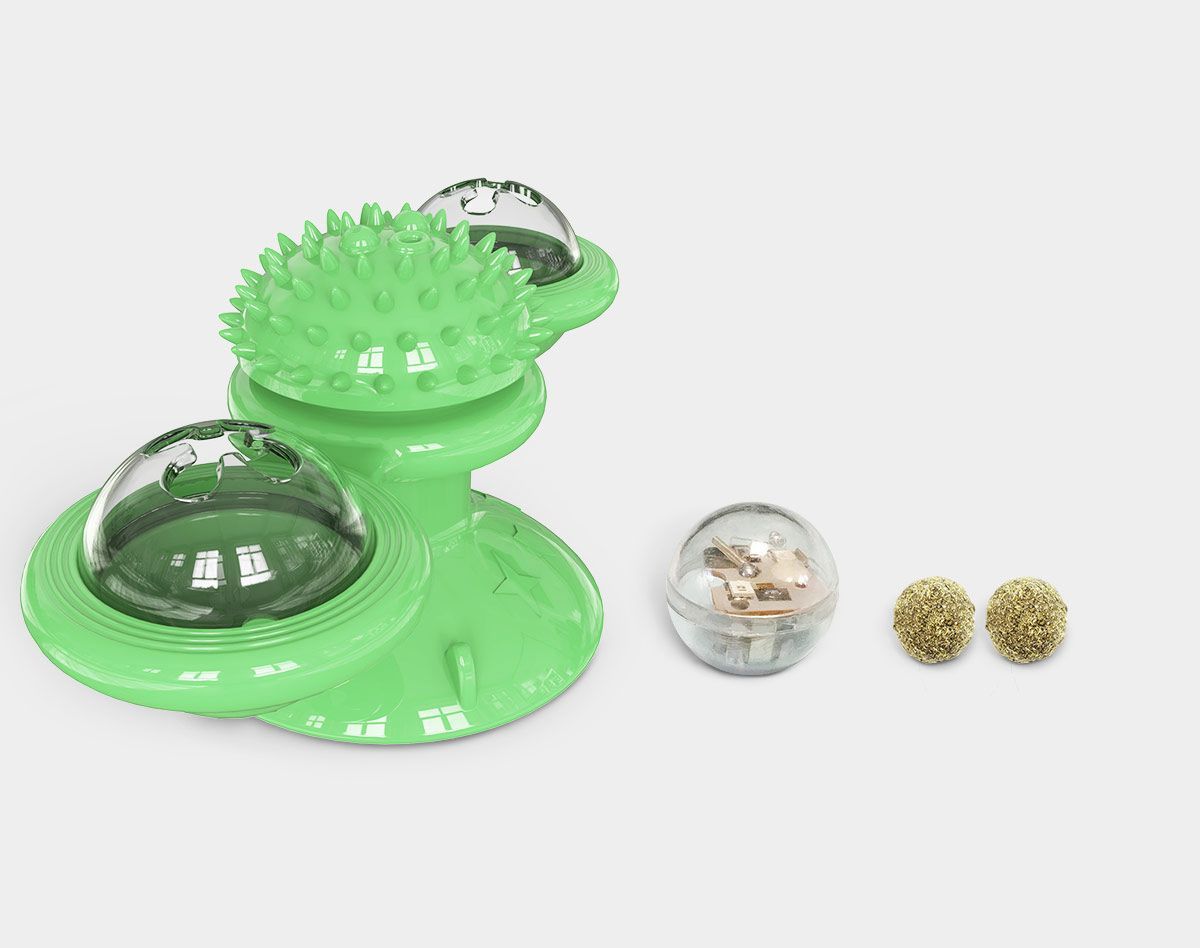 Windmill Rotating Suction Cup Cat Toy with Catnip & LED Light