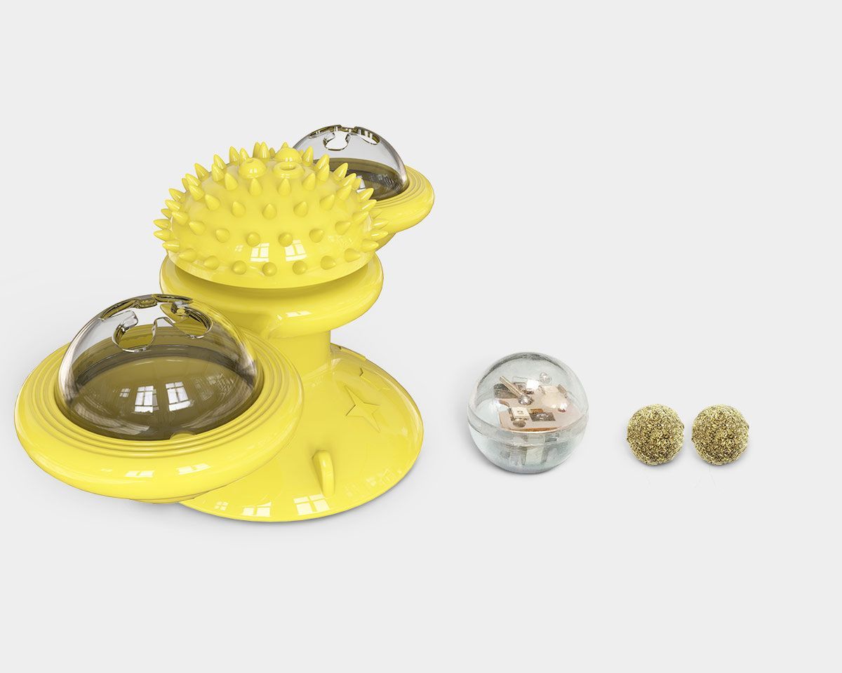 Windmill Rotating Suction Cup Cat Toy with Catnip & LED Light
