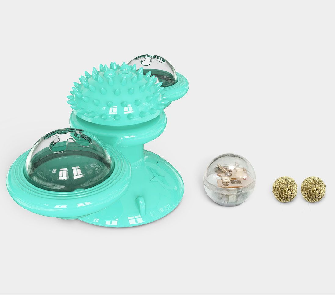 Windmill Rotating Suction Cup Cat Toy with Catnip & LED Light
