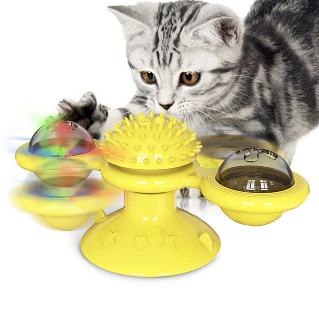 Windmill Rotating Suction Cup Cat Toy with Catnip & LED Light