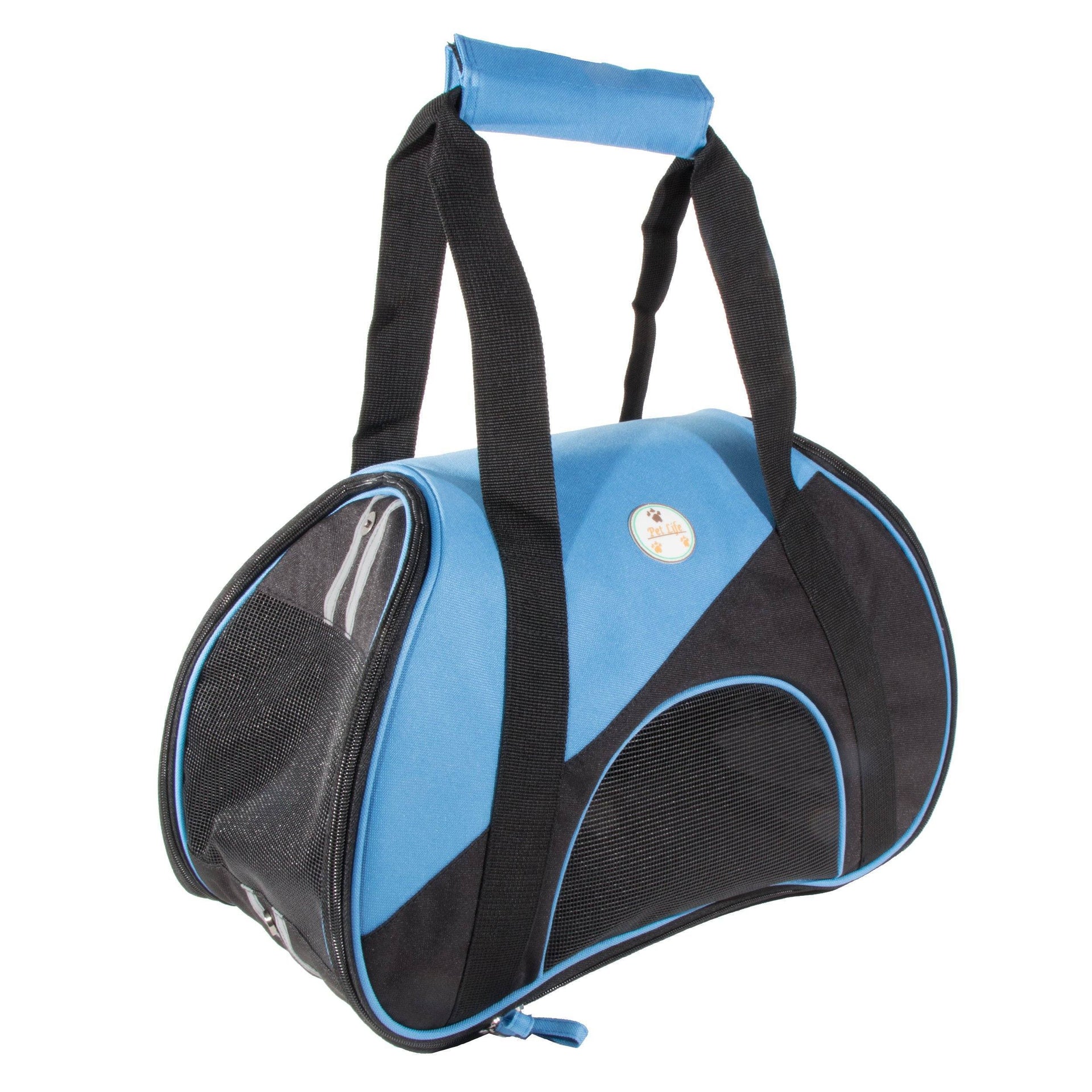 A lightweight Zip-N-Go airline-approved pet carrier featuring a contoured design, breathable mesh panels, and durable nylon construction.