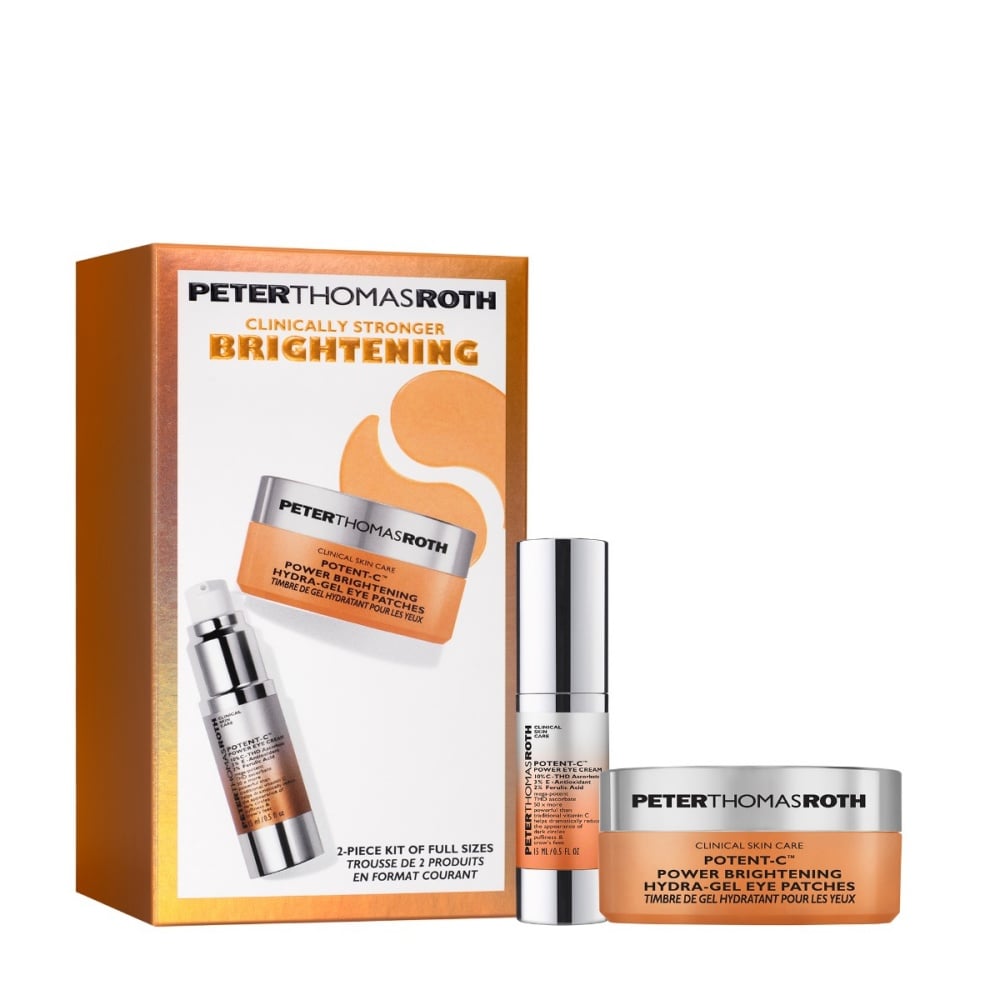 Peter Thomas Roth Potent-C brightening eye cream and gel patches kit in orange and silver packaging