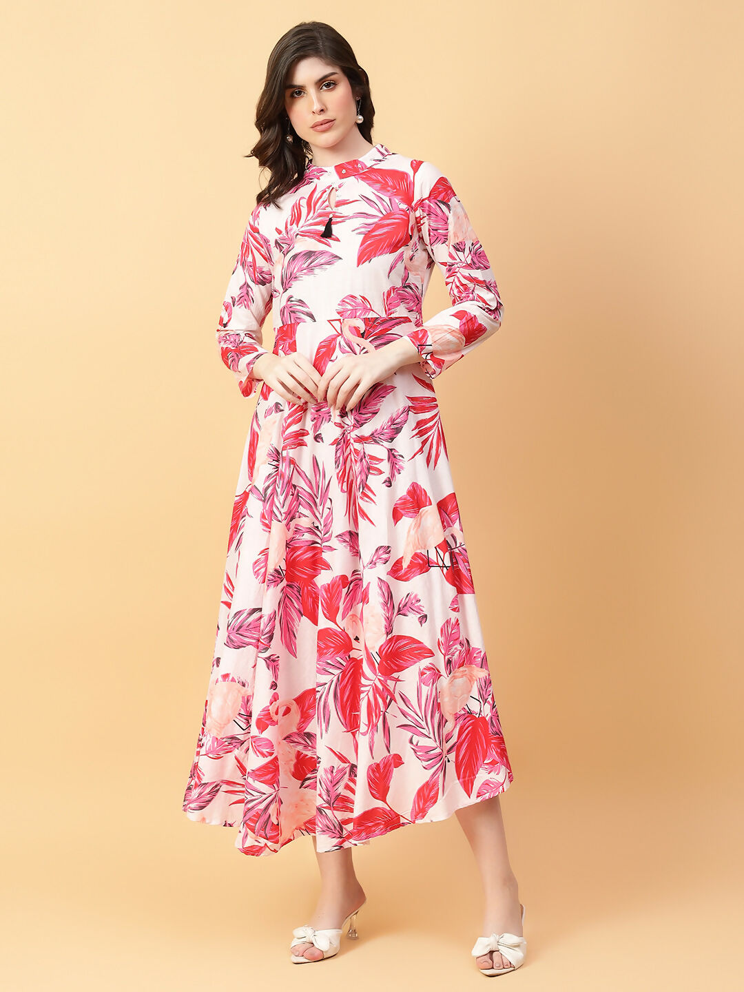 Red Cotton Printed Hand Work Dress