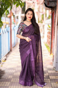 Purple Linen Sequence Saree with Unstitched Blouse - Hiral Fashion