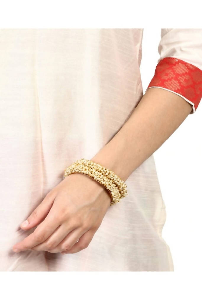 Elegant Pearl and Golden Off-White Bangle Set