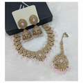 Light pink stone work necklace set with matching elegant earrings