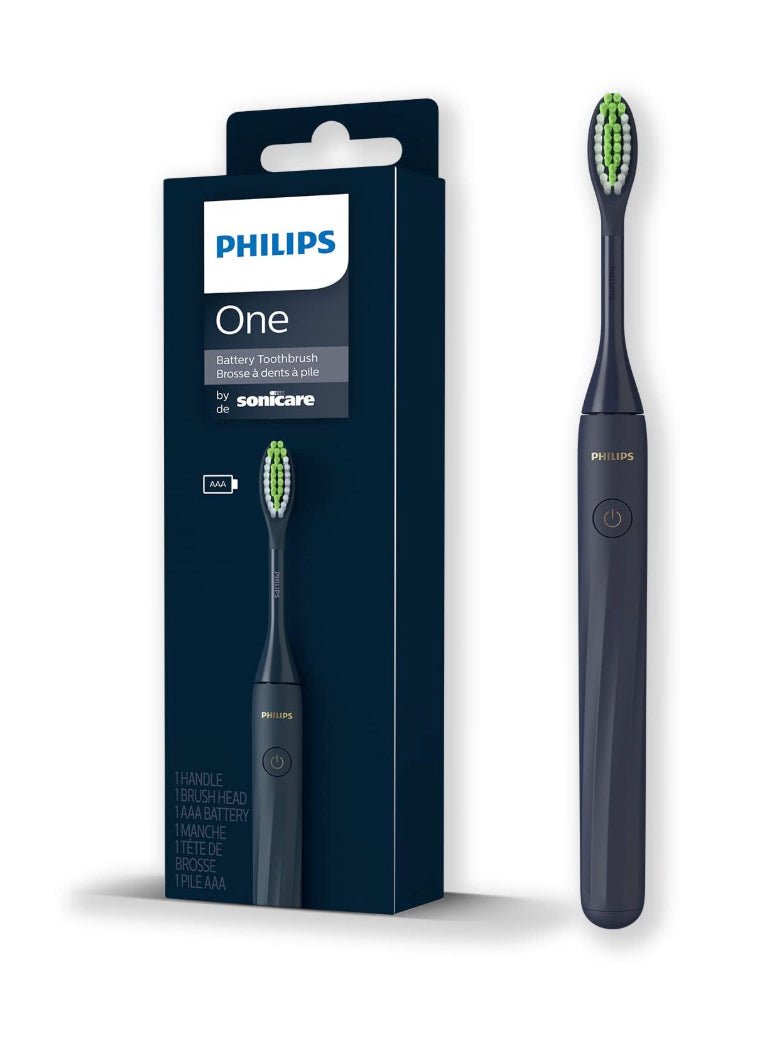 Philips One by Sonicare Electric Toothbrush in black, featuring a sleek design and soft bristles.