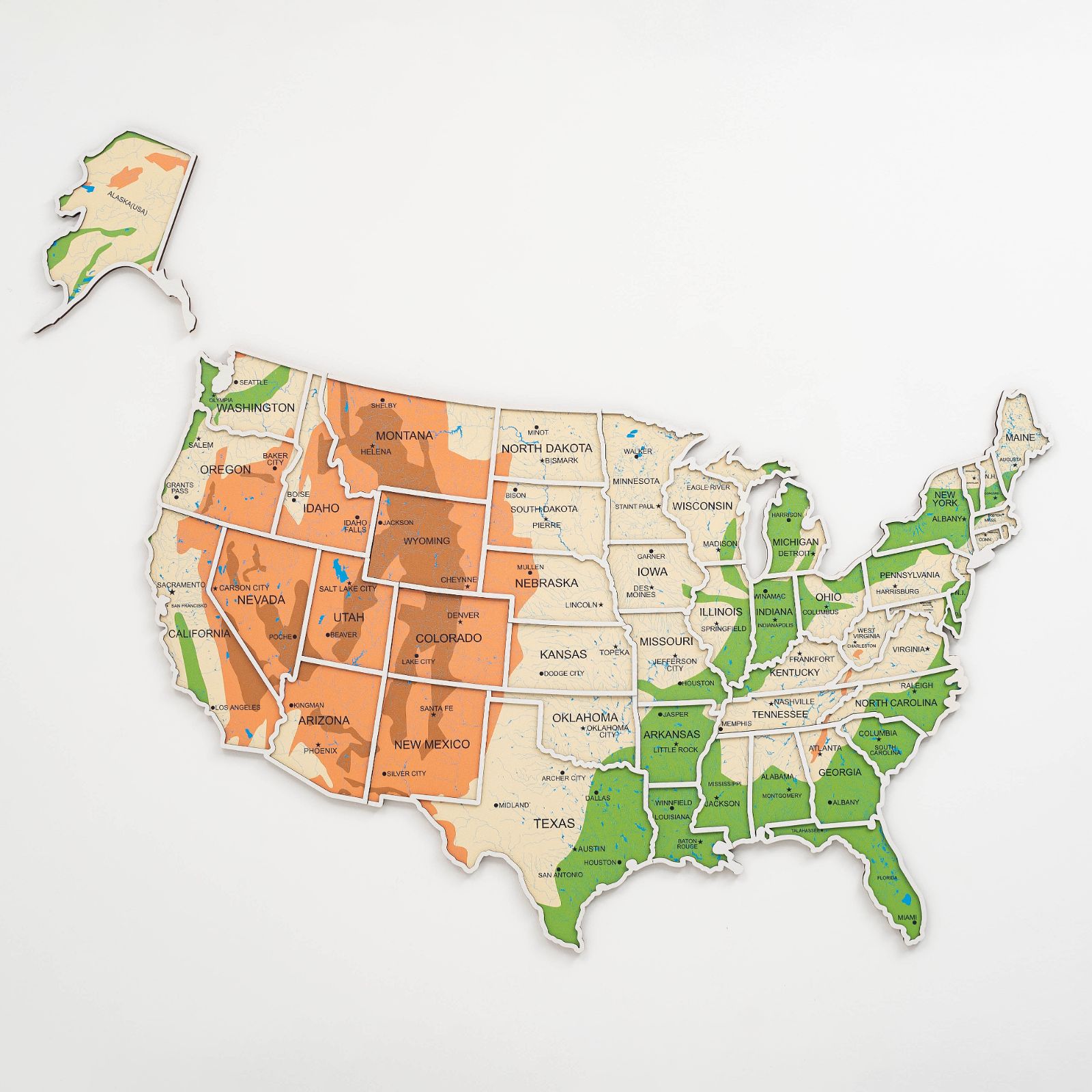 USA Physical Photo Map: Wooden Travel Memory Wall Art Display
