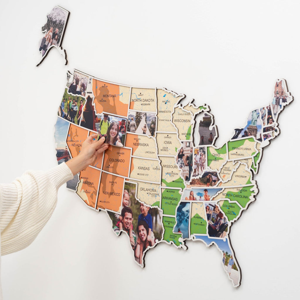 USA Physical Photo Map: Wooden Travel Memory Wall Art Display