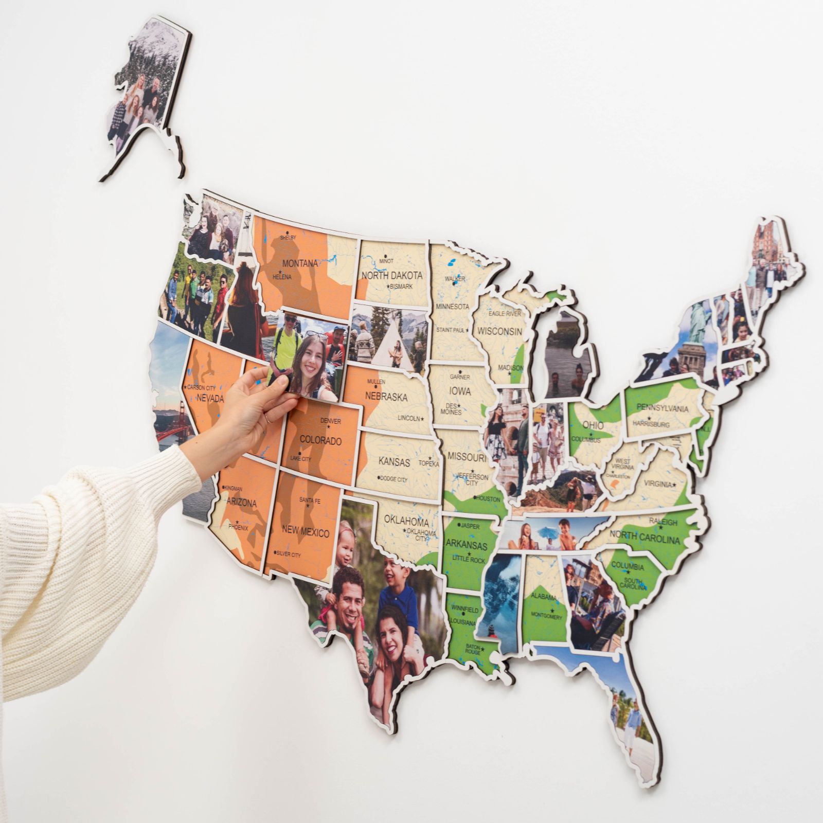 USA Physical Photo Map: Wooden Travel Memory Wall Art Display