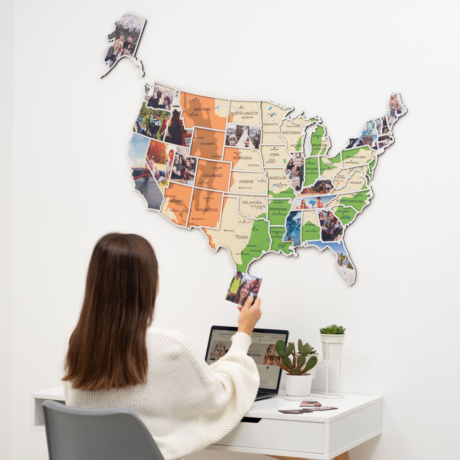 USA Physical Photo Map: Wooden Travel Memory Wall Art Display