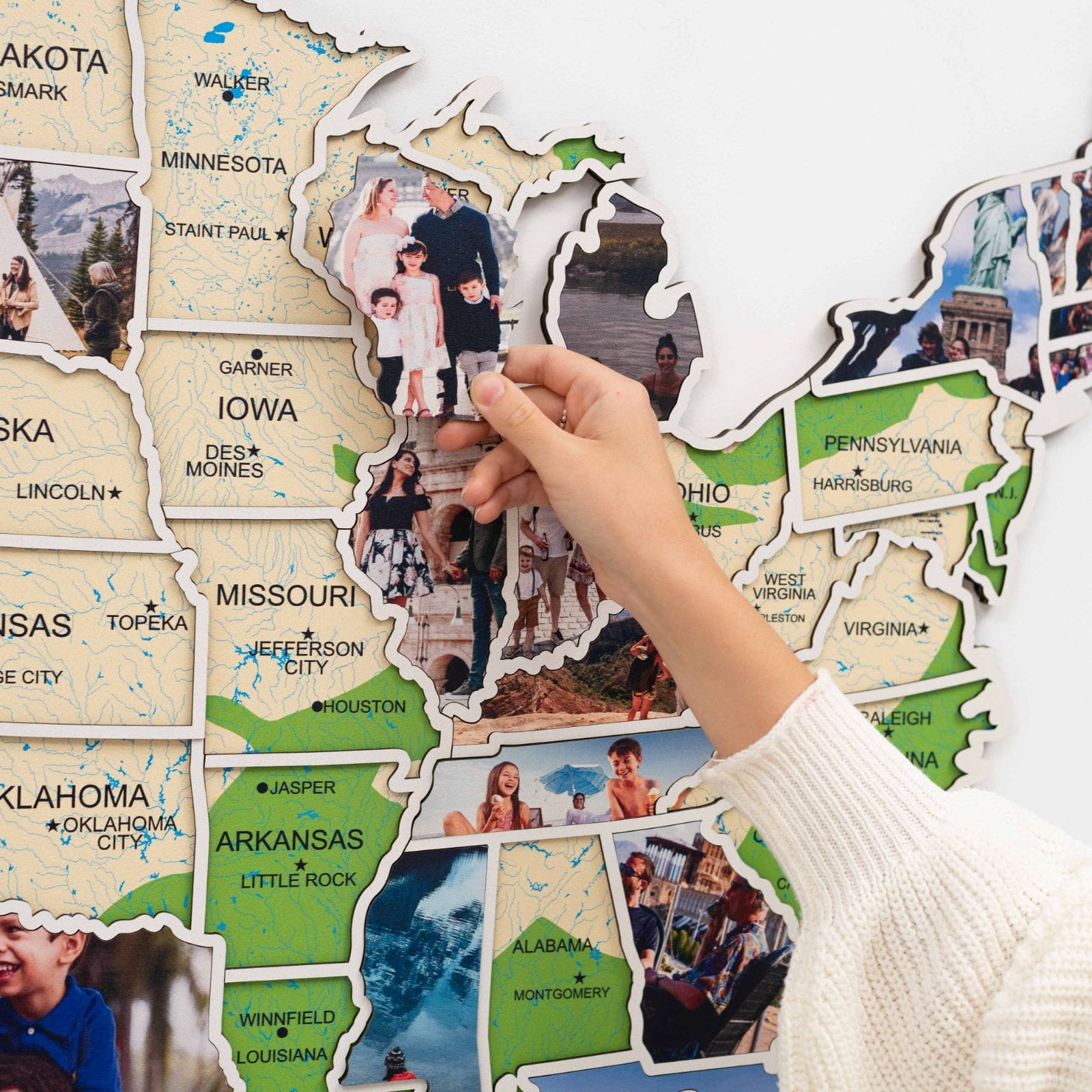 USA Physical Photo Map: Wooden Travel Memory Wall Art Display