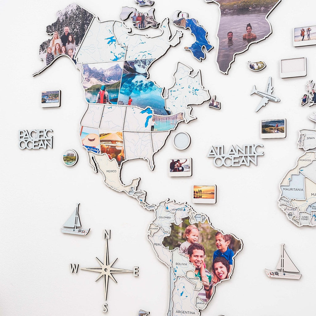 World Photo Map Pastel – Wooden Global Travel Photo Display