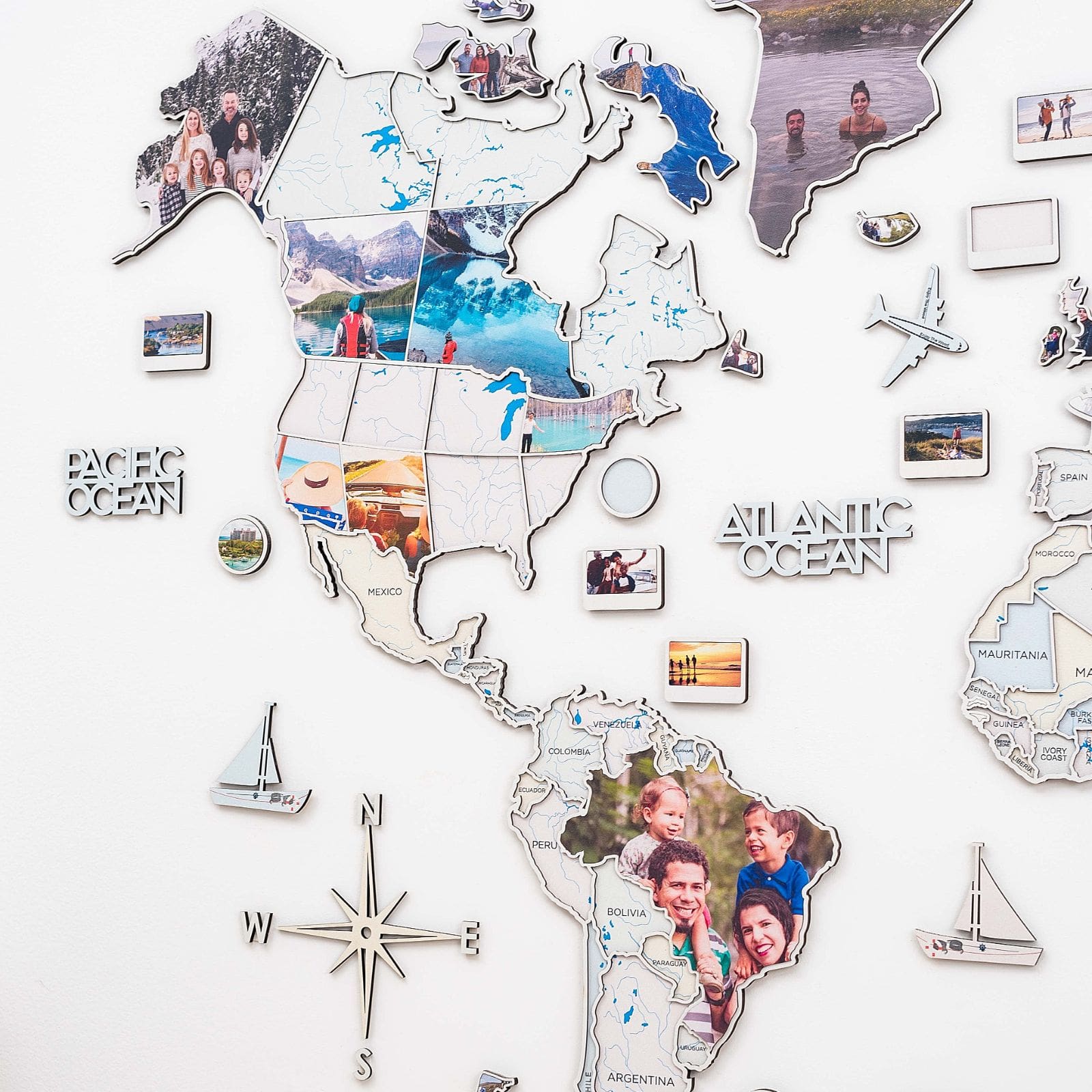 World Photo Map Pastel – Wooden Global Travel Photo Display