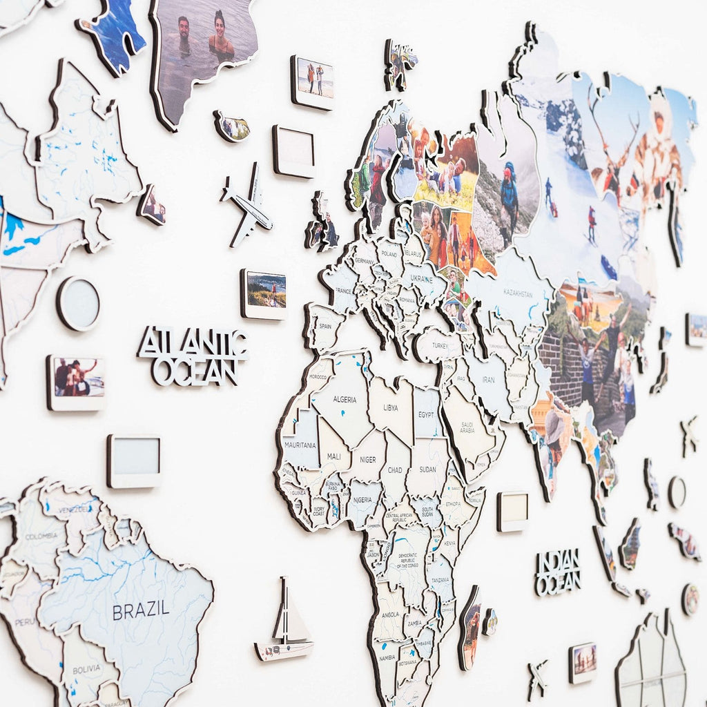 World Photo Map Pastel – Wooden Global Travel Photo Display